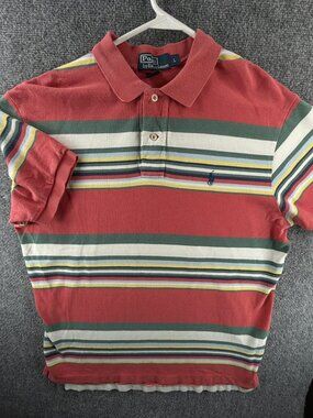 Polo Ralph Lauren Striped Polo Shirt Colorful Salmon Large Men Collared Pony